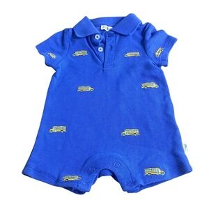 Adventure‎ Wear blue embroidered school bus polo shorts boys one piece SIZE 3M